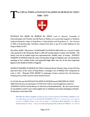 The LIFE & TIMES of Eustace FitzJohn De Burgh De Vesci